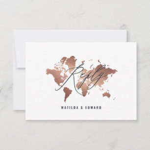 Metallische Rose Gold Weltkarte Hochzeit R.S.V.P RSVP Karte