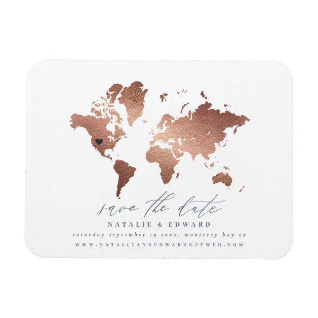 Metallische Rose Gold Weltkarte Magnet (Horizontal)