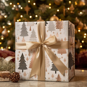 Metallische Rosen Gold Platin Silber Weihnachtsbäu Geschenkpapier
