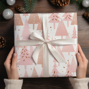 Metallische Rosen-Gold-Rosa-Silber-Weihnachtsbäume Geschenkpapier
