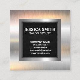 Metallische Silber Glossy Border | Schwarzes Mesh Quadratische Visitenkarte