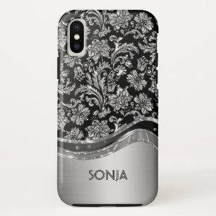 Metallische Silbergraue FlorDamasken iPhone X Hülle