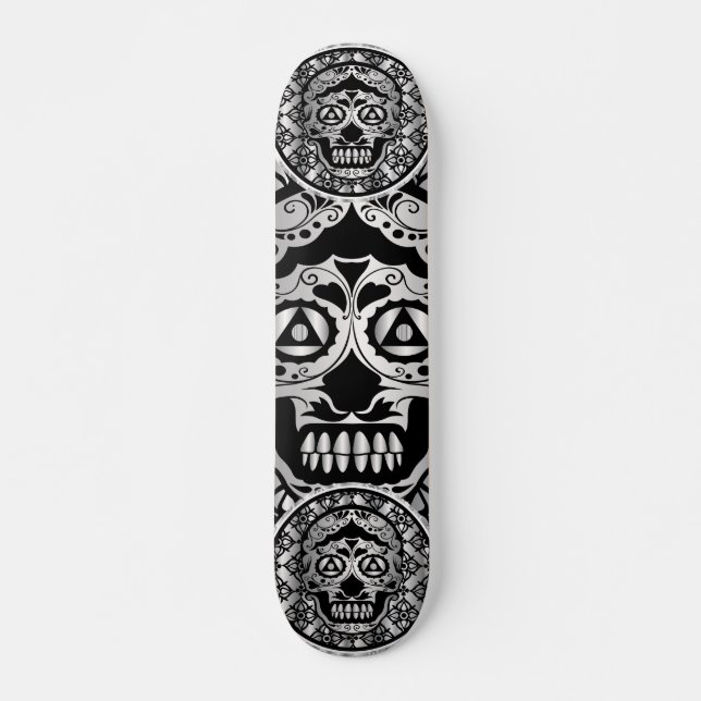 Metallische silberne Effektzuckerschädeldruckart O Skateboard (Vorne)