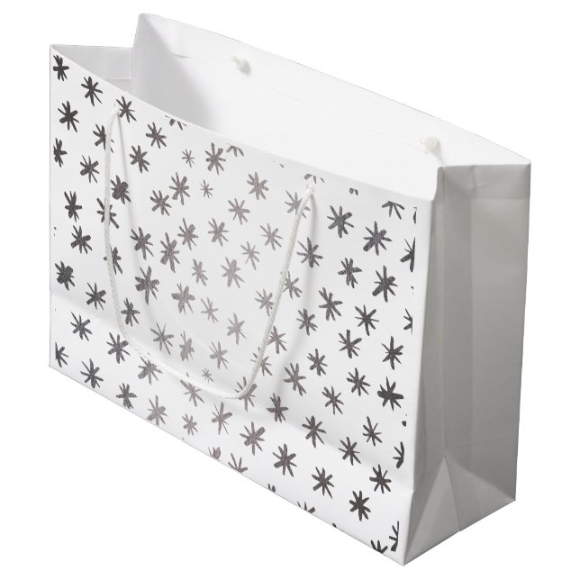 Metallische Sterne - silber Große Geschenktüte (Vorderseite Schrägansicht)