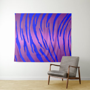 Metallische Tiger Streifen Rosa Blau Wandteppich