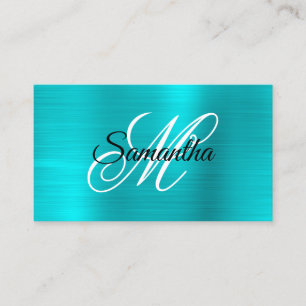Metallische Türkisblaue Folie Fancy Monogramm Visitenkarte