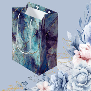 Metallische Wirbel-Geschenktüte Blau & Gold Mittlere Geschenktüte