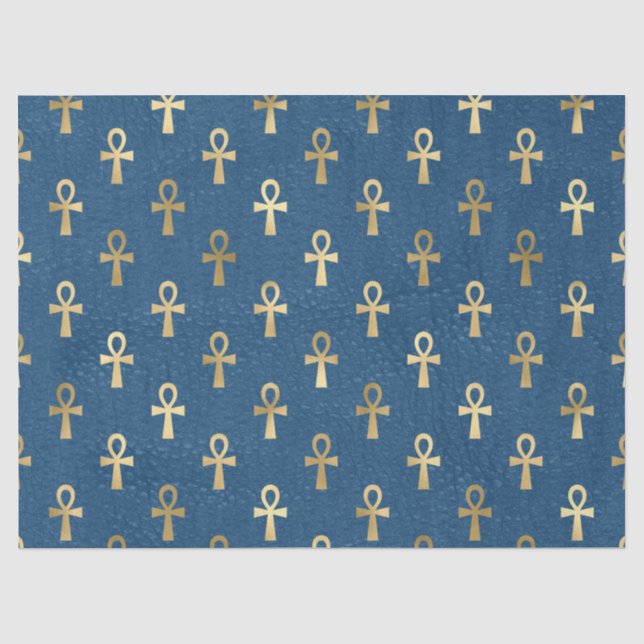 Metallischer ägyptischer Ankh auf blauer Decoupage Seidenpapier (Vorderseite)