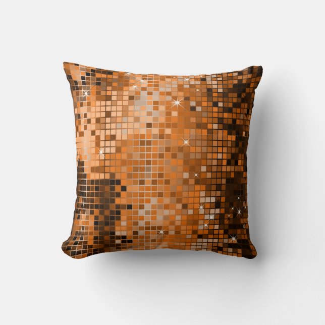 Metallischer Amber Sequins Glitzer Abstrakt Pixel  Kissen (Vorderseite)