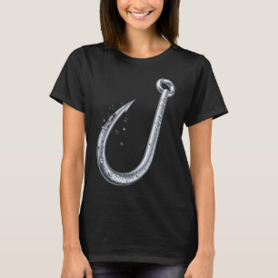 Metallischer Angelhaken mit Wassertropfen auf Tran T-Shirt