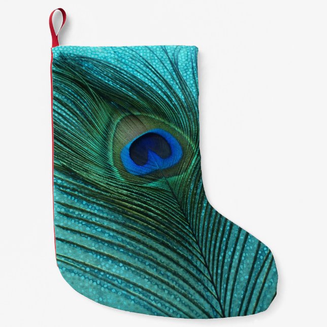 Metallischer Aqua-Blau-Pfau Kleiner Weihnachtsstrumpf (Vorderseite)
