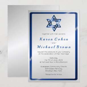 Metallischer blauer Davidsstern Jüdische Hochzeit Einladung