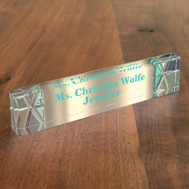 Metallischer Buntglasblick Namensplakette (Seite)