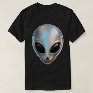 Metallischer Chrome-Alien-Kopf Retro Y2K Science-F T-Shirt