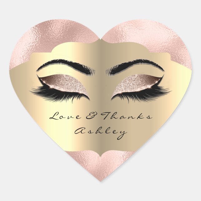 Metallischer Glitzer Gold Lash Augen Liebe & Dank  Herz-Aufkleber (Vorderseite)