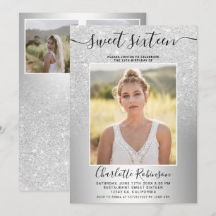 Metallischer Glitzer ombre 3 Fotos Sweet 16 Einladung
