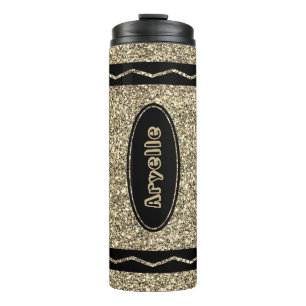 Metallischer Gold Glitzer Crayon Individuelle Name Thermosbecher