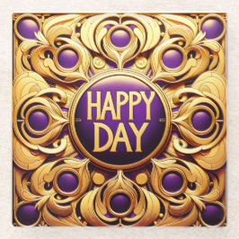 Metallischer Gold Happy Day Glass Untersetzer