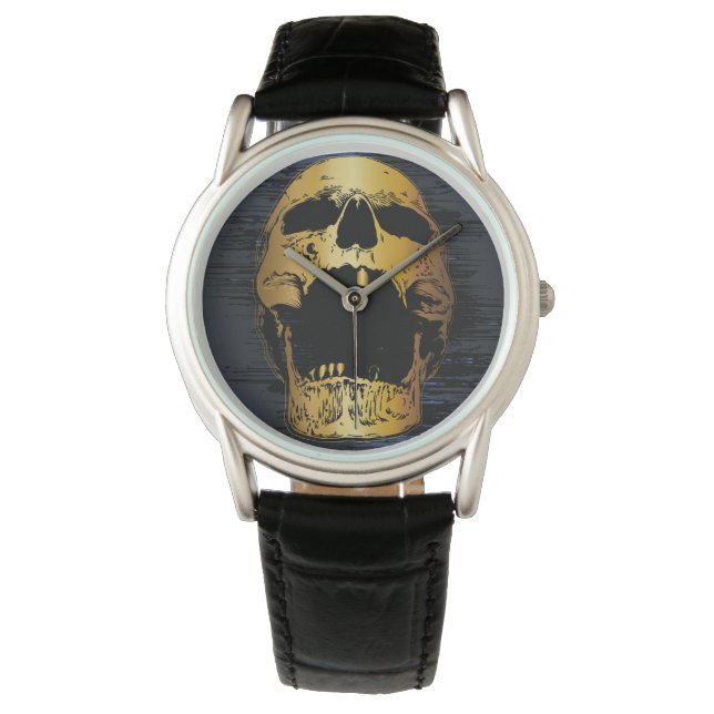 Metallischer Goldene Schädel - Goldener Schrei Armbanduhr (Vorderseite)