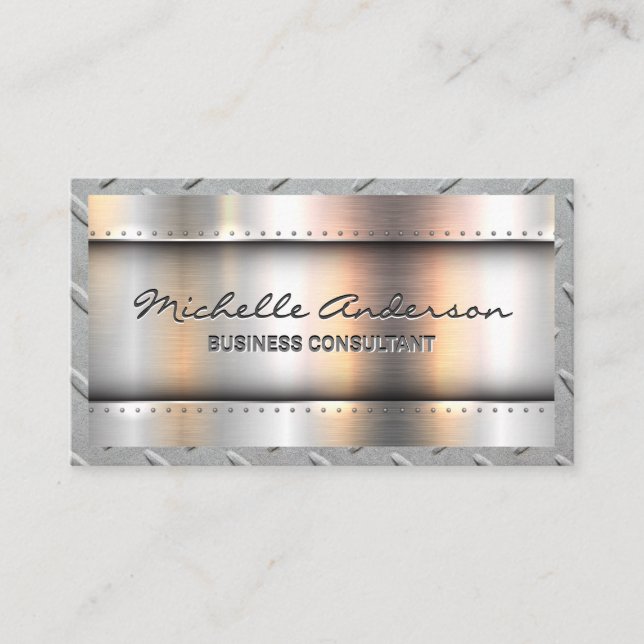Metallischer Hintergrund | Metallrivets | Stahlgre Visitenkarte (Vorderseite)