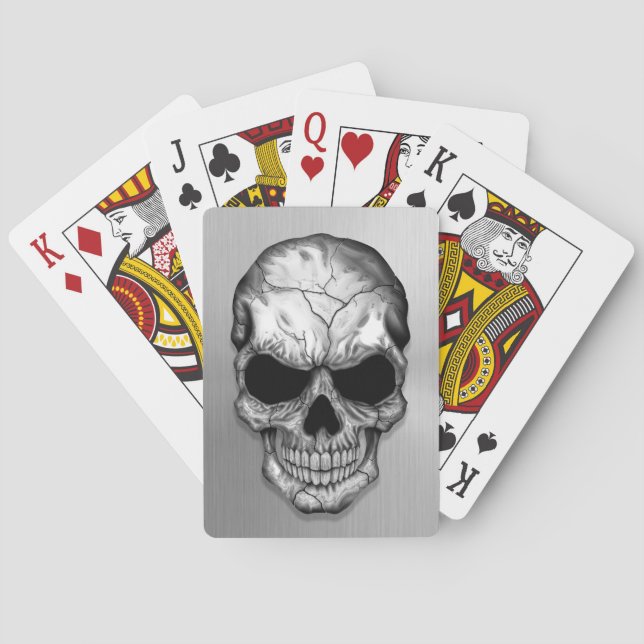 Metallischer Kristallschädel auf Edelstahleffekt Spielkarten (Rückseite)
