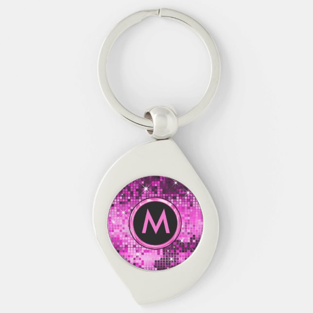 Metallischer Pink Disco-Glitzer Schlüsselanhänger (Vorderseite)