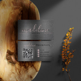 Metallischer Pinselstrich aus hellrosa Script Qr C Visitenkarte