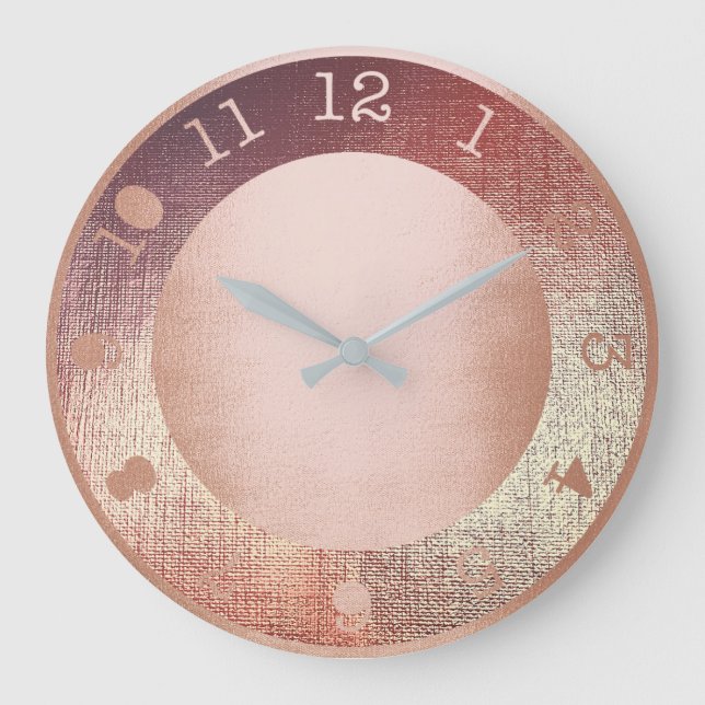 Metallischer rosa Rose Gold Blush Zeitgenössischer Große Wanduhr (Vorderseite)