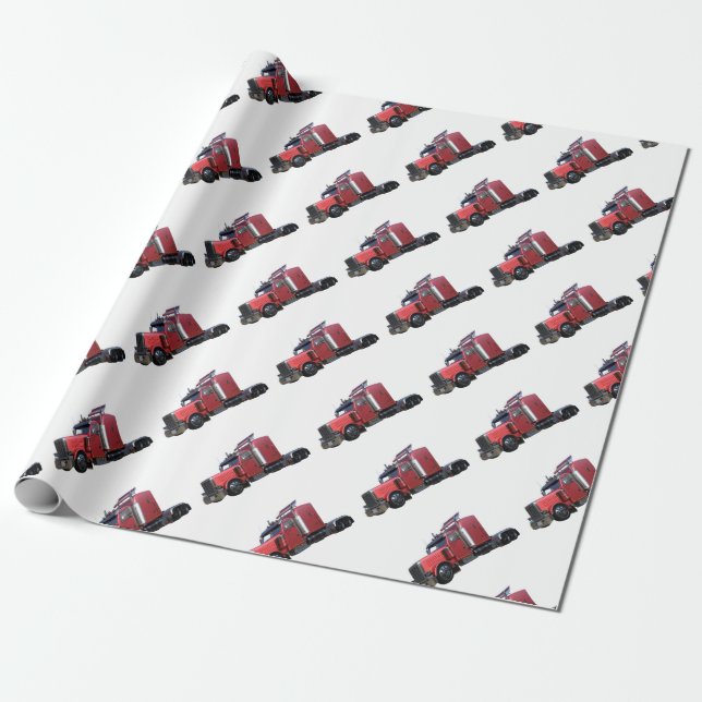 Metallischer Rot-halb Traktor Traler LKW Geschenkpapier (Ungerollt)