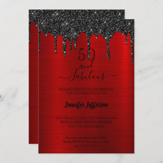 Metallischer roter Glitzer Geburtstag Einladung