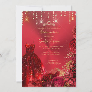 Metallischer roter Glitzer Quinceanera Einladung