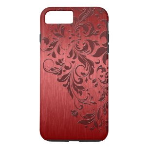 Metallischer roter Hintergrund mit dunkelroter Spi iPhone 8 Plus/7 Plus Hülle
