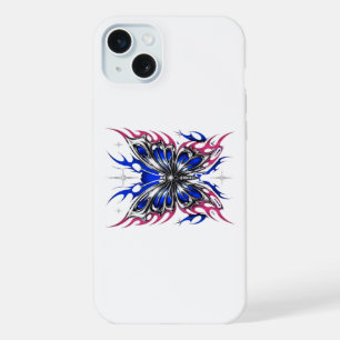 Metallischer Schmetterling Blau Rosa Flügel – Goth iPhone 15 Plus Hülle