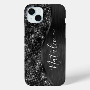 Metallischer Schwarzer Glitzer Personalisiert Case-Mate iPhone Hülle