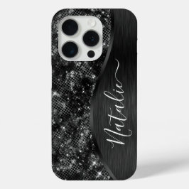 Metallischer Schwarzer Glitzer Personalisiert Case-Mate iPhone Hülle