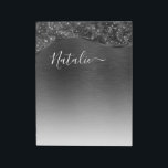 Metallischer Schwarzer Glitzer Personalisiert Notizblock<br><div class="desc">Dieses schwarz gebürstete Metall und glamouröse Imitate Glitzer gemustert Notizblock mit Ihrem eigenen individuelle Name leicht personalisieren.</div>