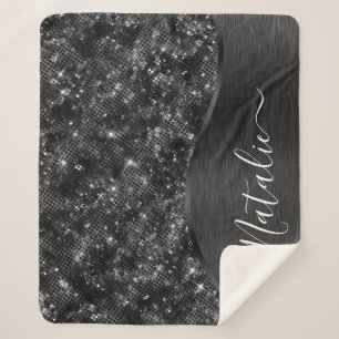 Metallischer Schwarzer Glitzer Personalisiert Sherpadecke