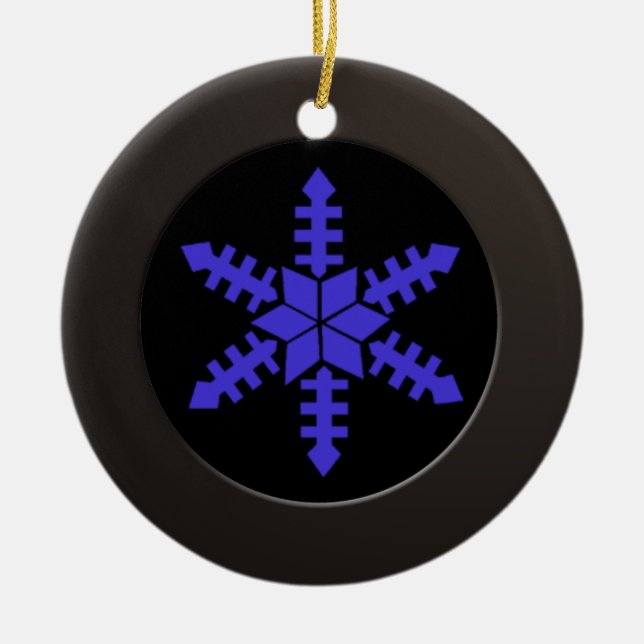 Metallischer Schwarzer Kreis und Blaue Schneeflock Keramikornament (Vorne)