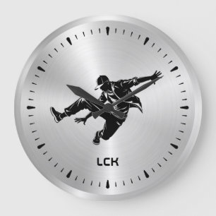 Metallischer Silver Black Silhouette Hip Hop Dance Große Wanduhr