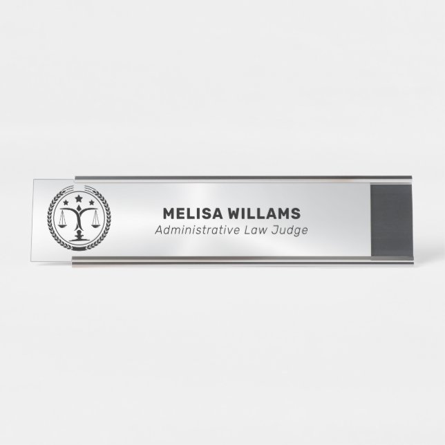 Metallischer Silver Look und Schwarz Schreibtischnamensplakette (Vorderseite )