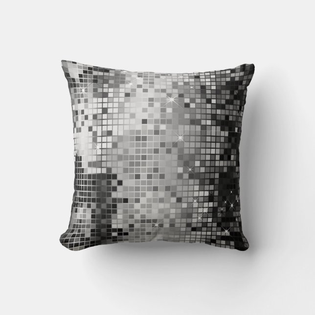 Metallischer Silver Sequins Glitzer Abstrakt Pixel Kissen (Vorderseite)