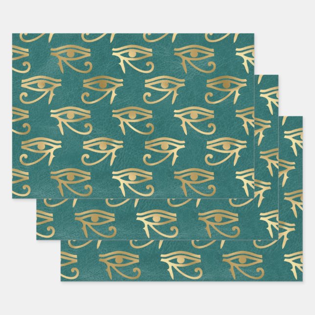 Metallisches Ägyptisches Auge auf Grün Geschenkpapier Set (Set)