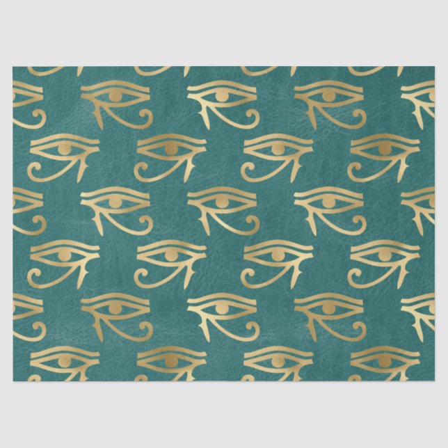 Metallisches ägyptisches Auge auf grüner Decoupage Seidenpapier (Vorderseite)