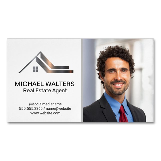 Metallisches Anwesen-Logo | Geschäftsmann Magnetische Visitenkarte (Vorderseite)