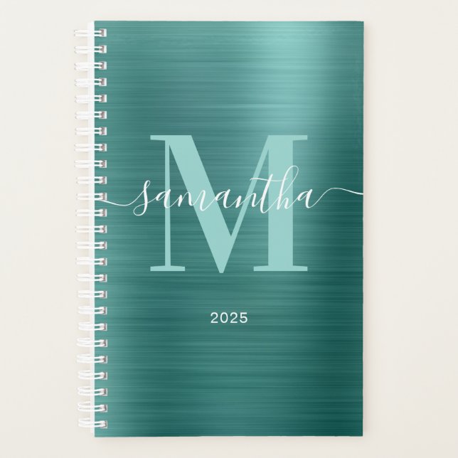 Metallisches Aqua-Aquamarin-Signature-Monogramm Planer (Vorderseite)