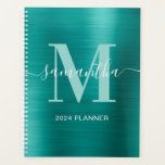 Metallisches Aqua-Aquamarin-Signature-Monogramm Planer<br><div class="desc">Erstellen Sie für sie einen personalisierten gürteleigenen Namen und ein mit Monogramm Planer- oder Terminbuch. Die Aqua-aquamarine Imitate,  die digitale Kunstgrafik aus metallischer Folie,  drucken wie ein Foto. Helle aquamarine und weiße zeitgenössische Monogramm mit elegantem Kalligraphiedesign im Signaturstil können individuell angepasst werden.</div>