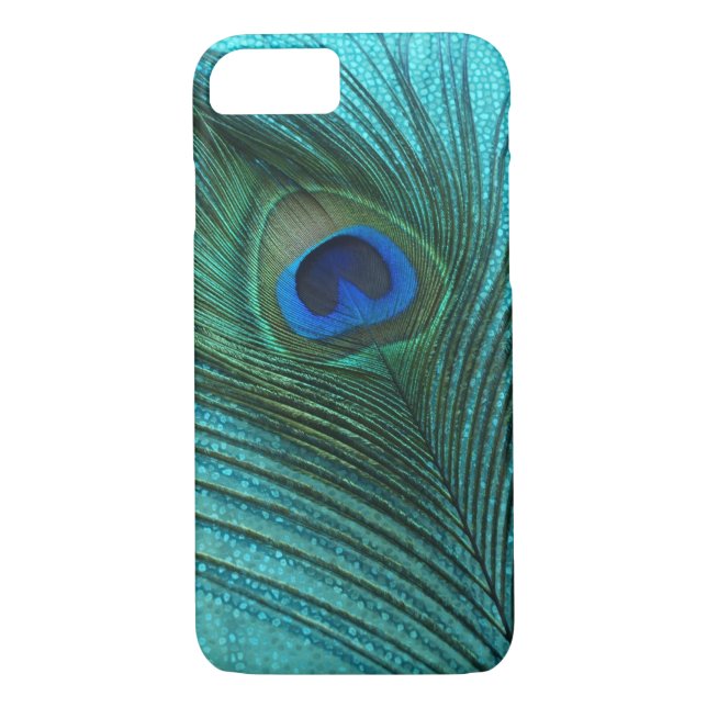 Metallisches Aqua-blaue Pfau-Feder Case-Mate iPhone Hülle (Rückseite)