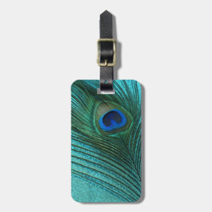 Metallisches Aqua-blaue Pfau-Feder Gepäckanhänger
