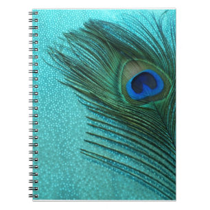 Metallisches Aqua-blaue Pfau-Feder Notizblock