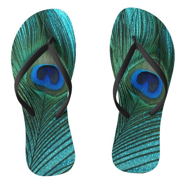 Metallisches Aqua Blue Peacock Fether Flip Flops (Fußbett)
